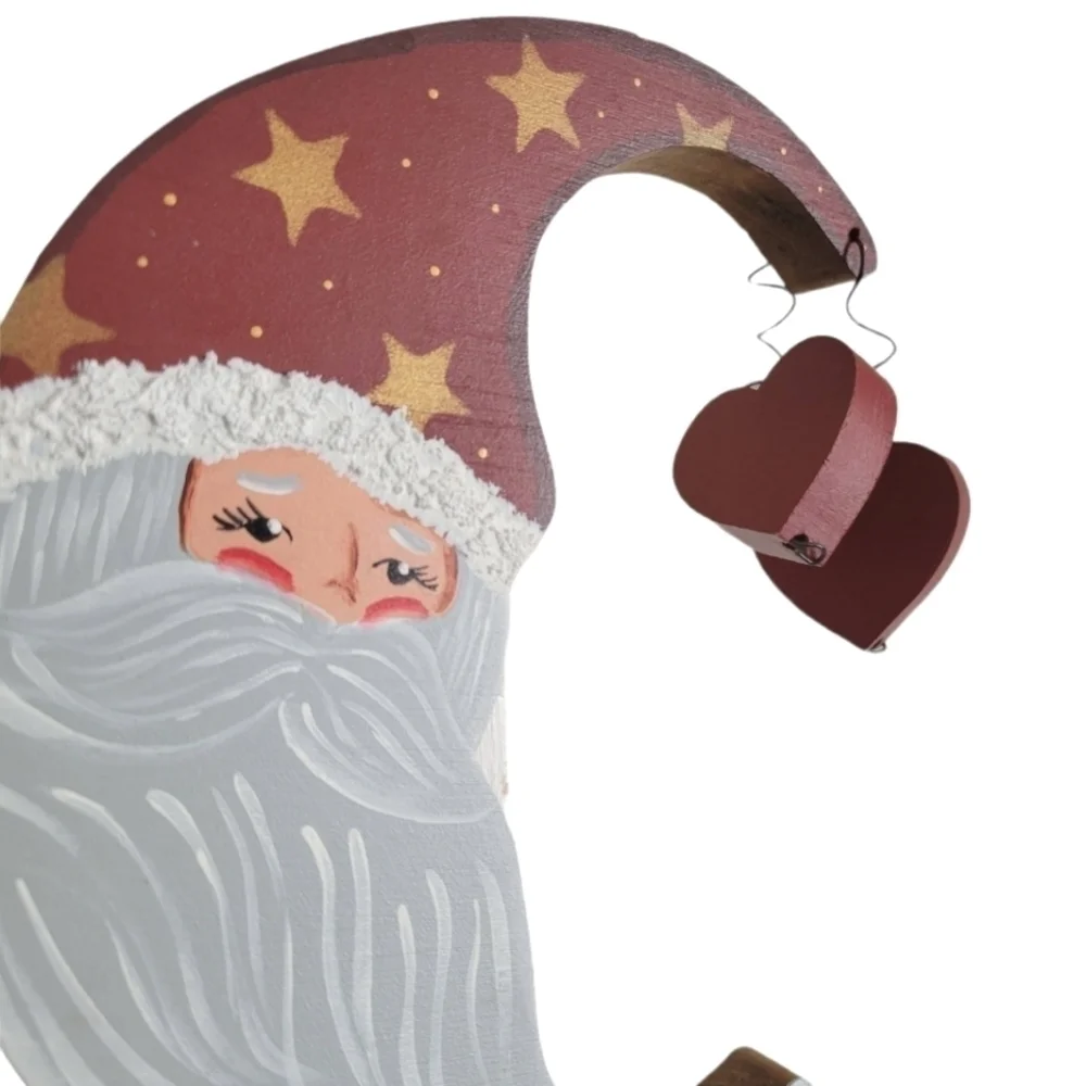 Wooden Santa With Hearts Folk Art Wall Decor